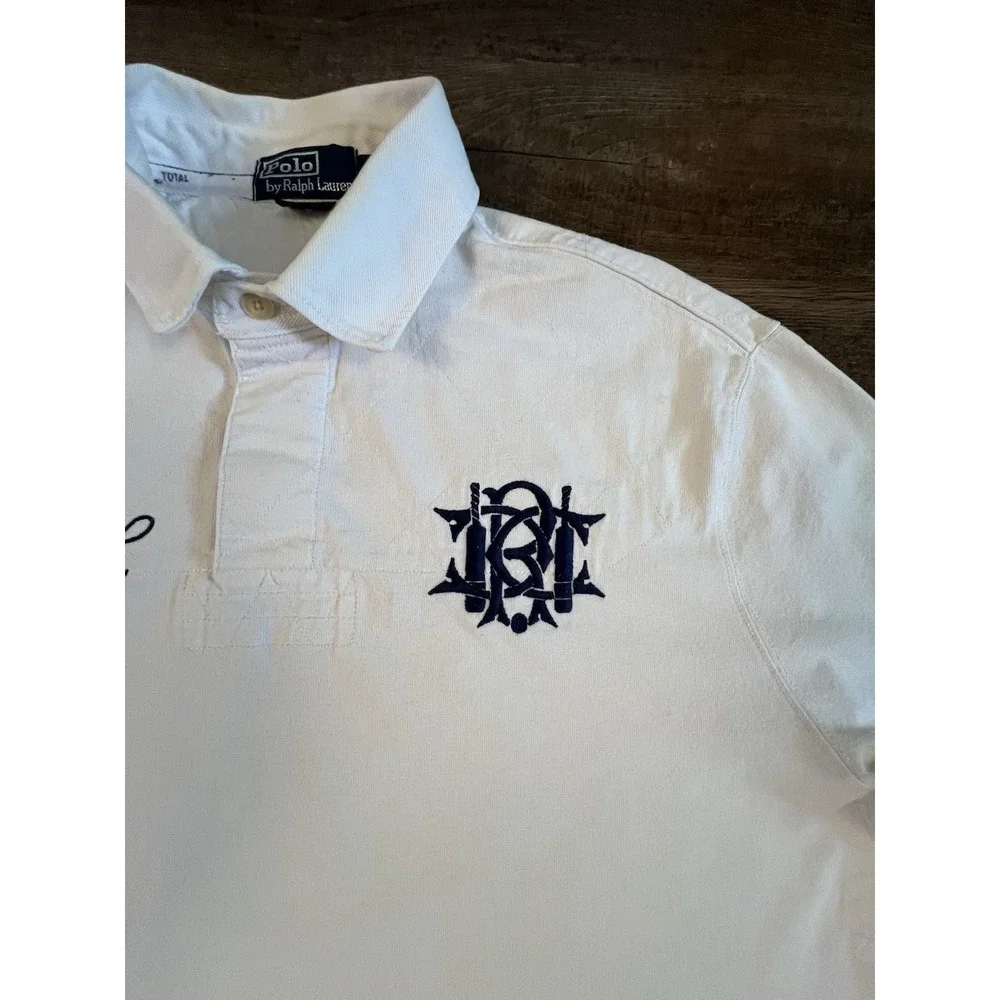 Rare Vintage POLO RALPH LAUREN Spell Out Scribble Polo Shirt 90s‎  White XL B29